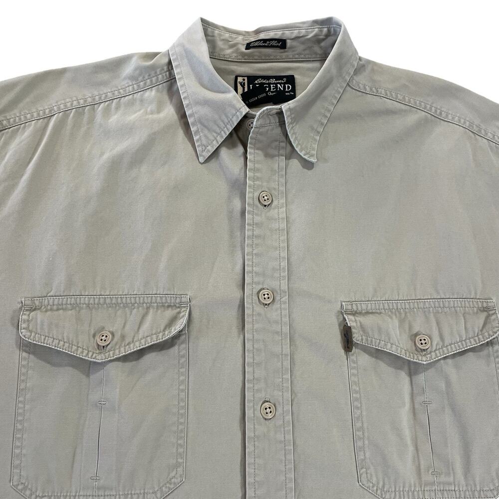 Eddie Bauer Legend Elkhorn Shirt Mens L Sturdy Cotton Twill Khaki Work Shirt VTG